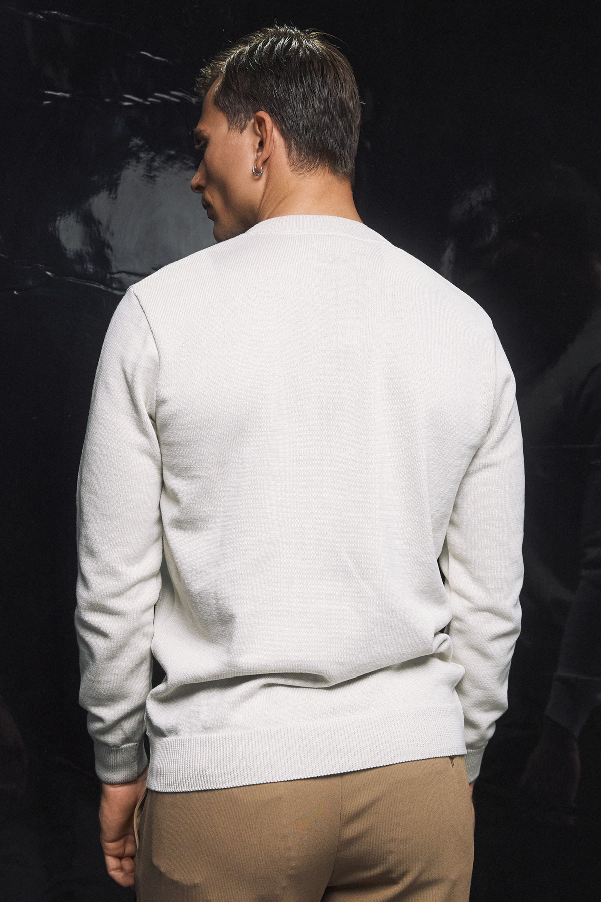 Guy Laroche Μπλούζα Λαιμόκοψη Βαμβακερή σε Χρώμα Off White με Regular Fit - Image 5