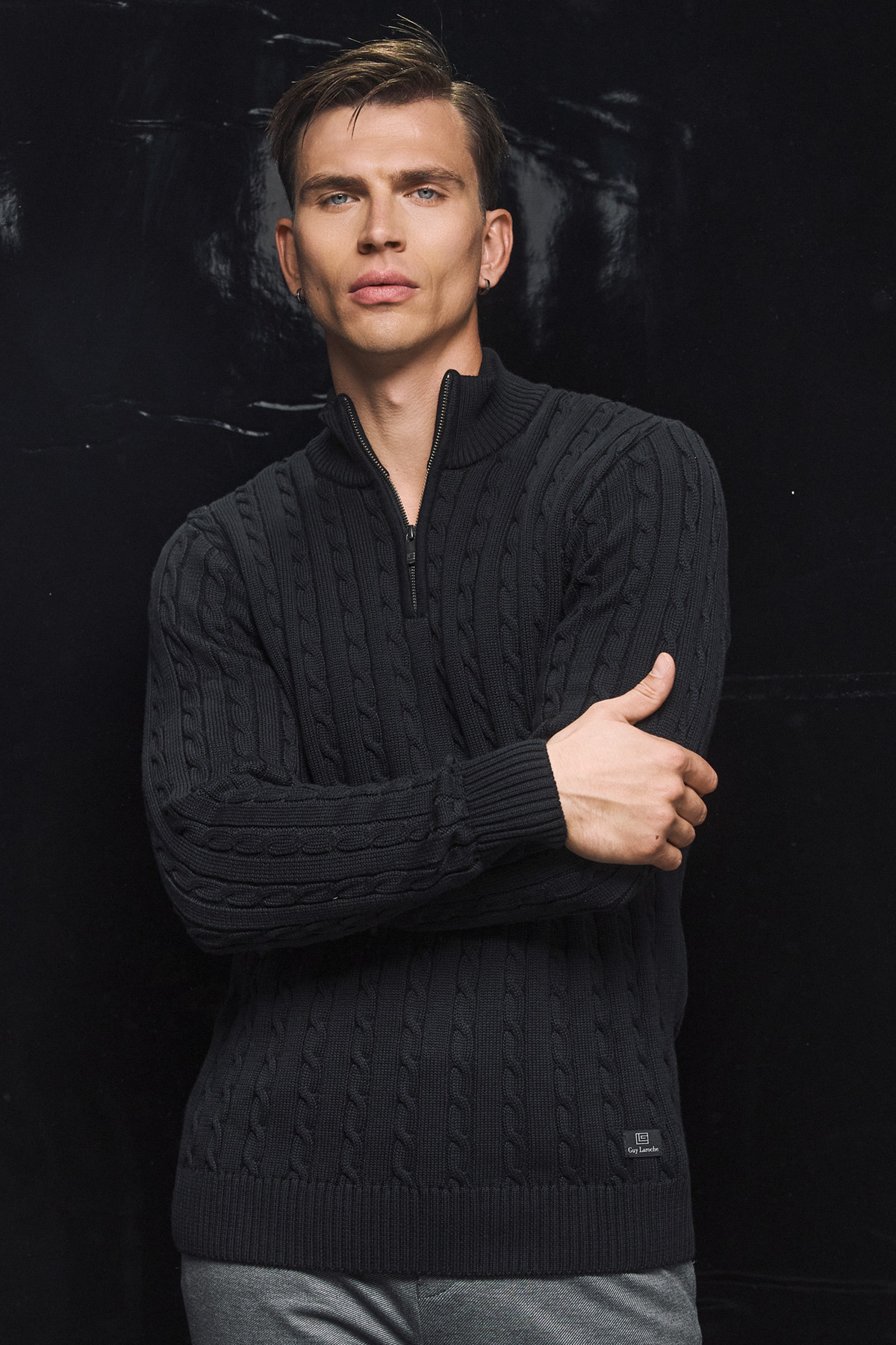 Guy Laroche Πλεκτή Βαμβακερή Μπλούζα με Φερμουάρ σε Black Χρώμα - Image 3