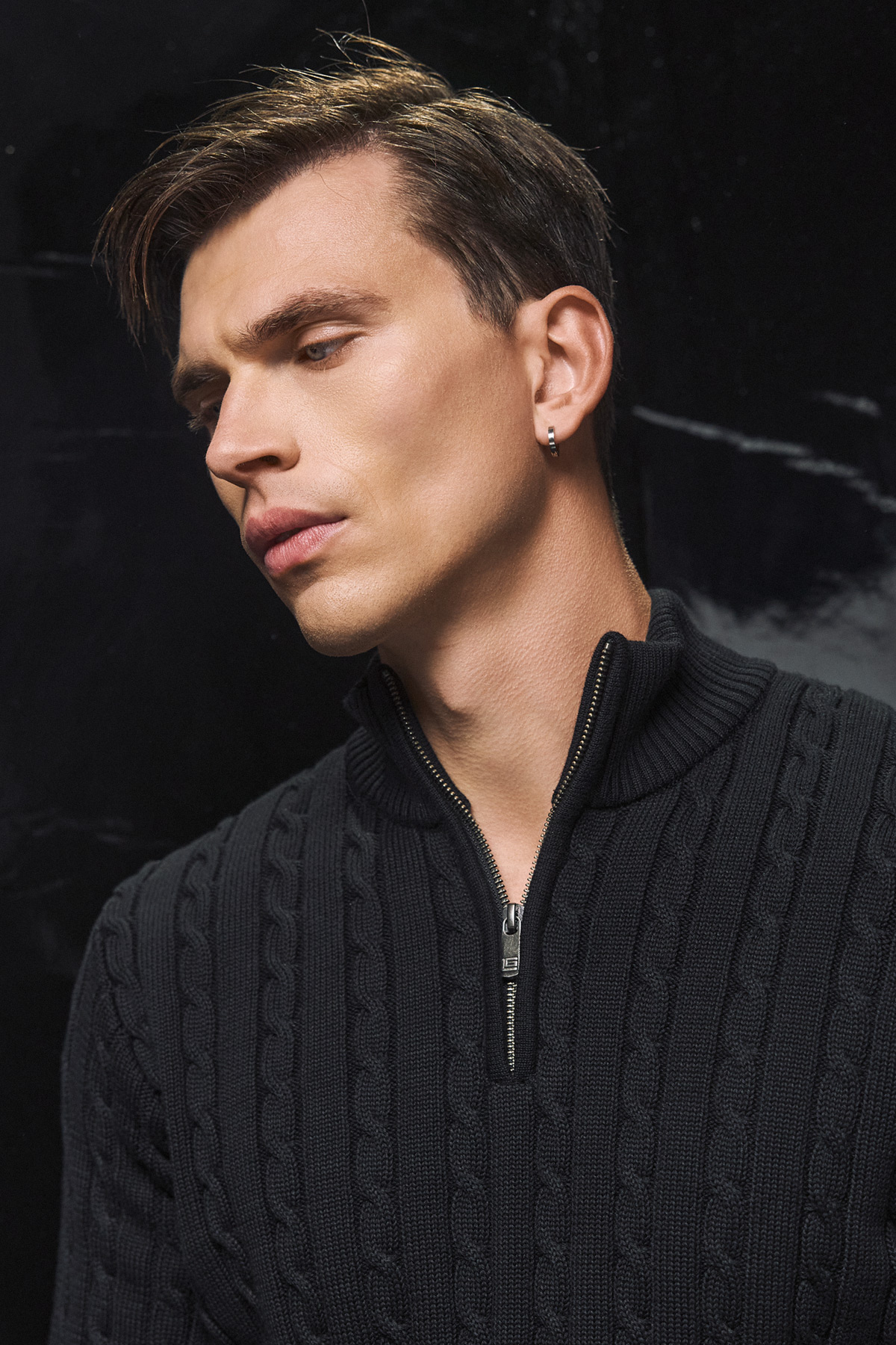 Guy Laroche Πλεκτή Βαμβακερή Μπλούζα με Φερμουάρ σε Black Χρώμα - Image 5