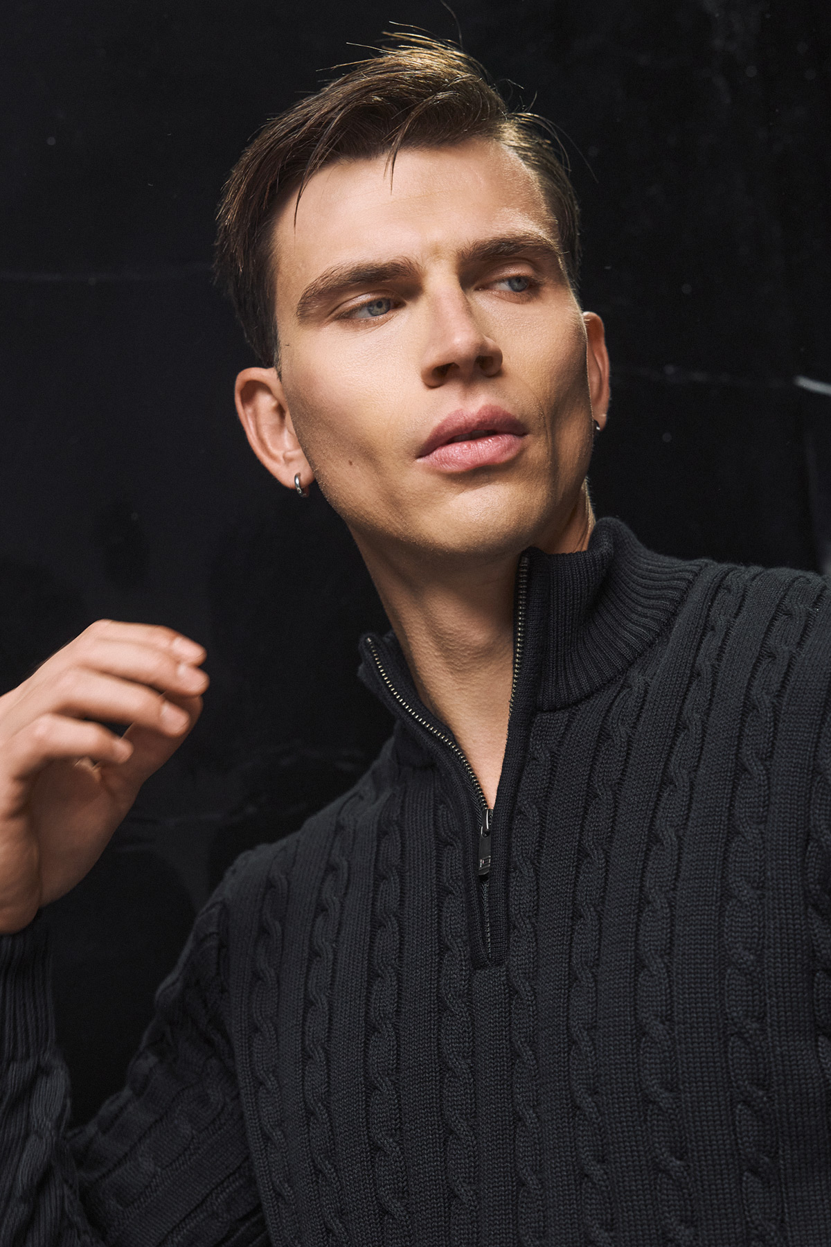 Guy Laroche Πλεκτή Βαμβακερή Μπλούζα με Φερμουάρ σε Black Χρώμα - Image 6