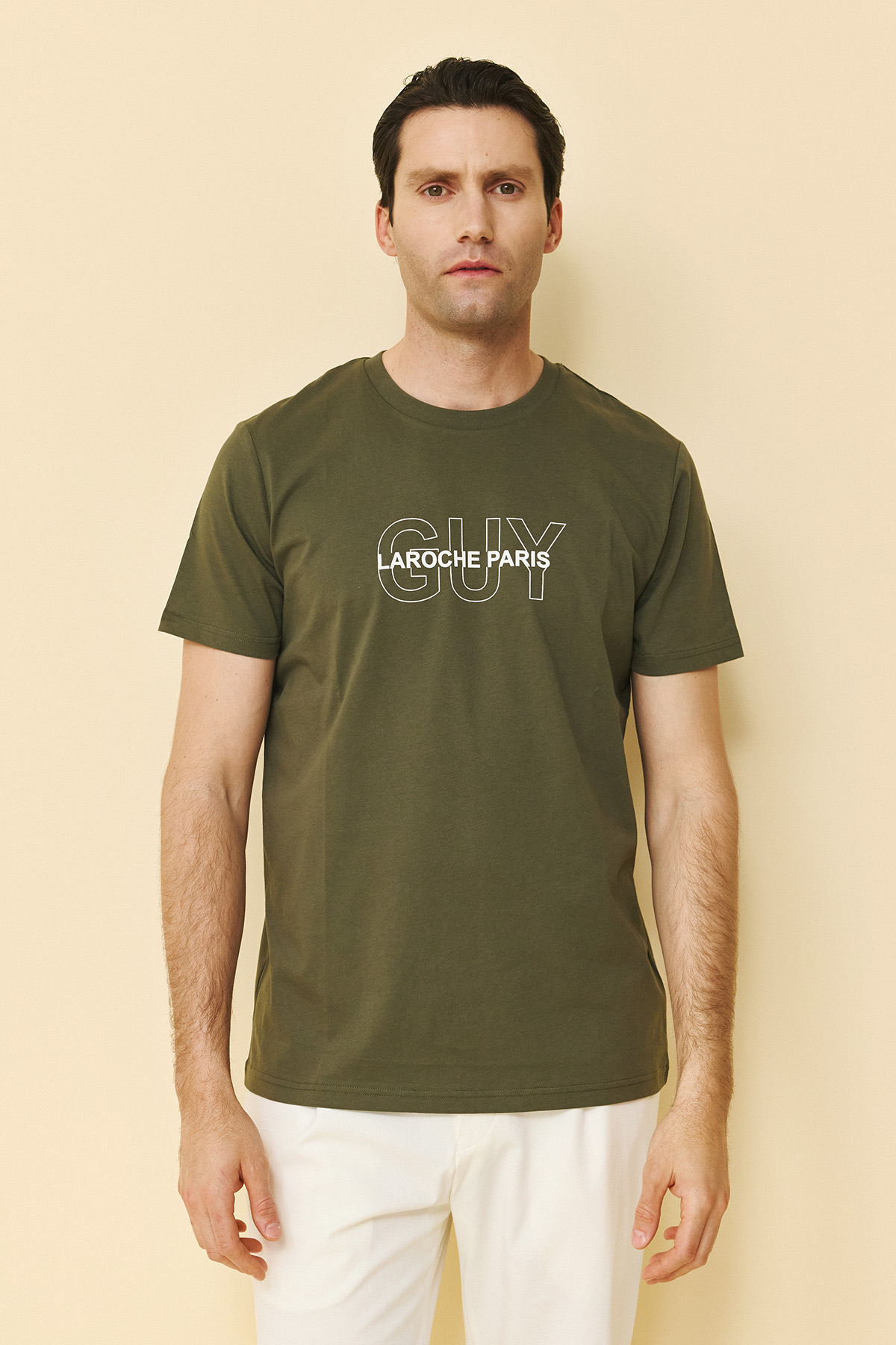 Guy Laroche Βαμβακερή Μπλούζα T-Shirt σε Chaki Χρώμα - Image 5