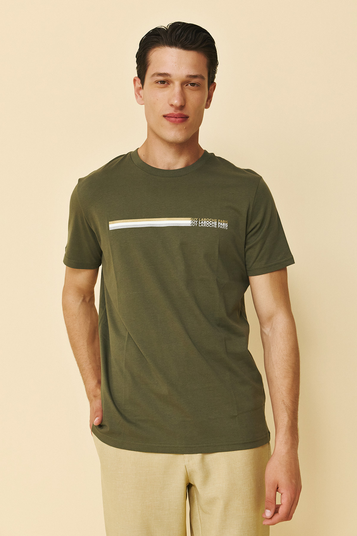 Guy Laroche Βαμβακερή Μπλούζα T-Shirt σε Chaki Χρώμα
