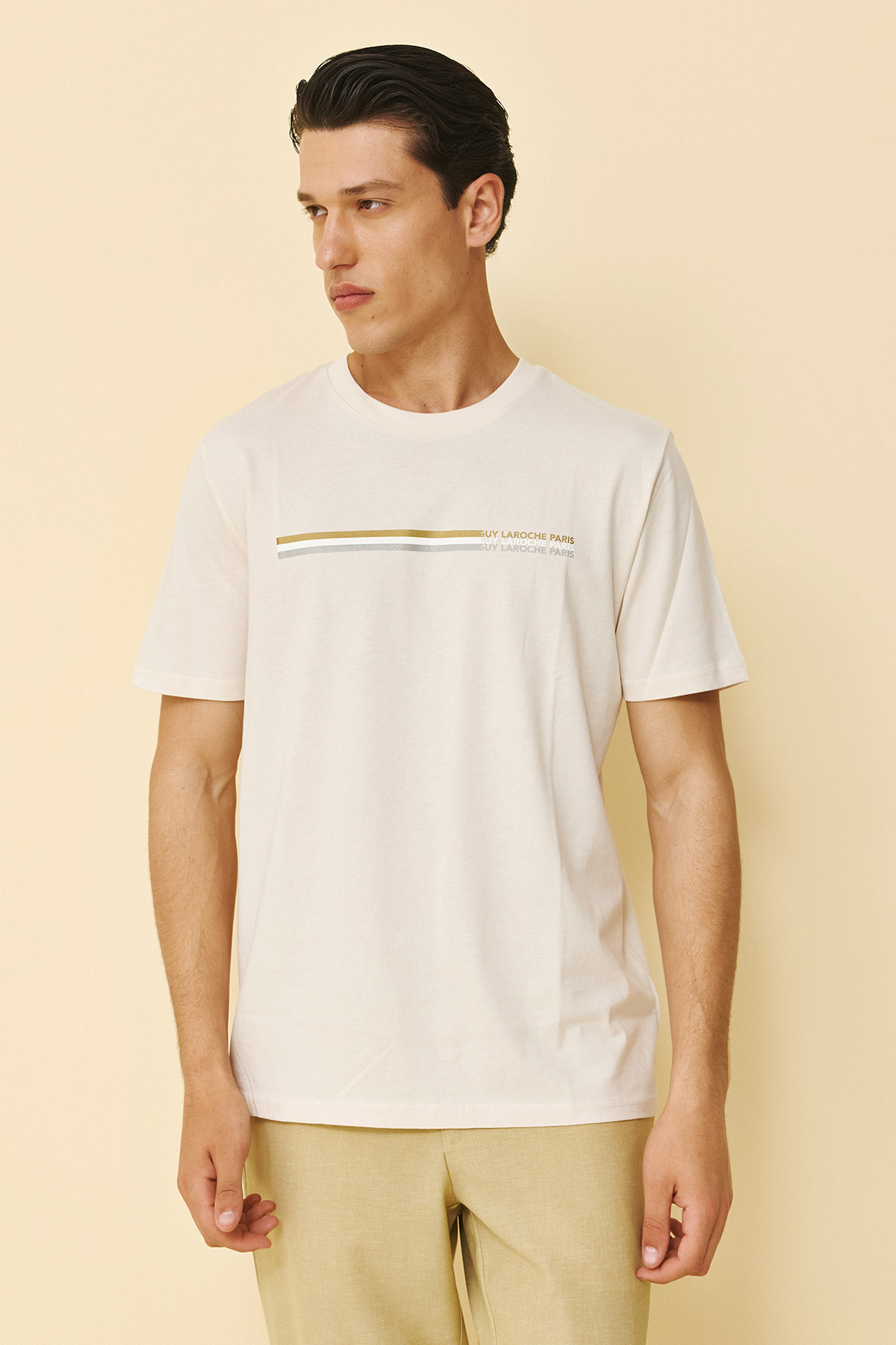 Guy Laroche Βαμβακερή Μπλούζα T-Shirt σε Cream Χρώμα - Image 5