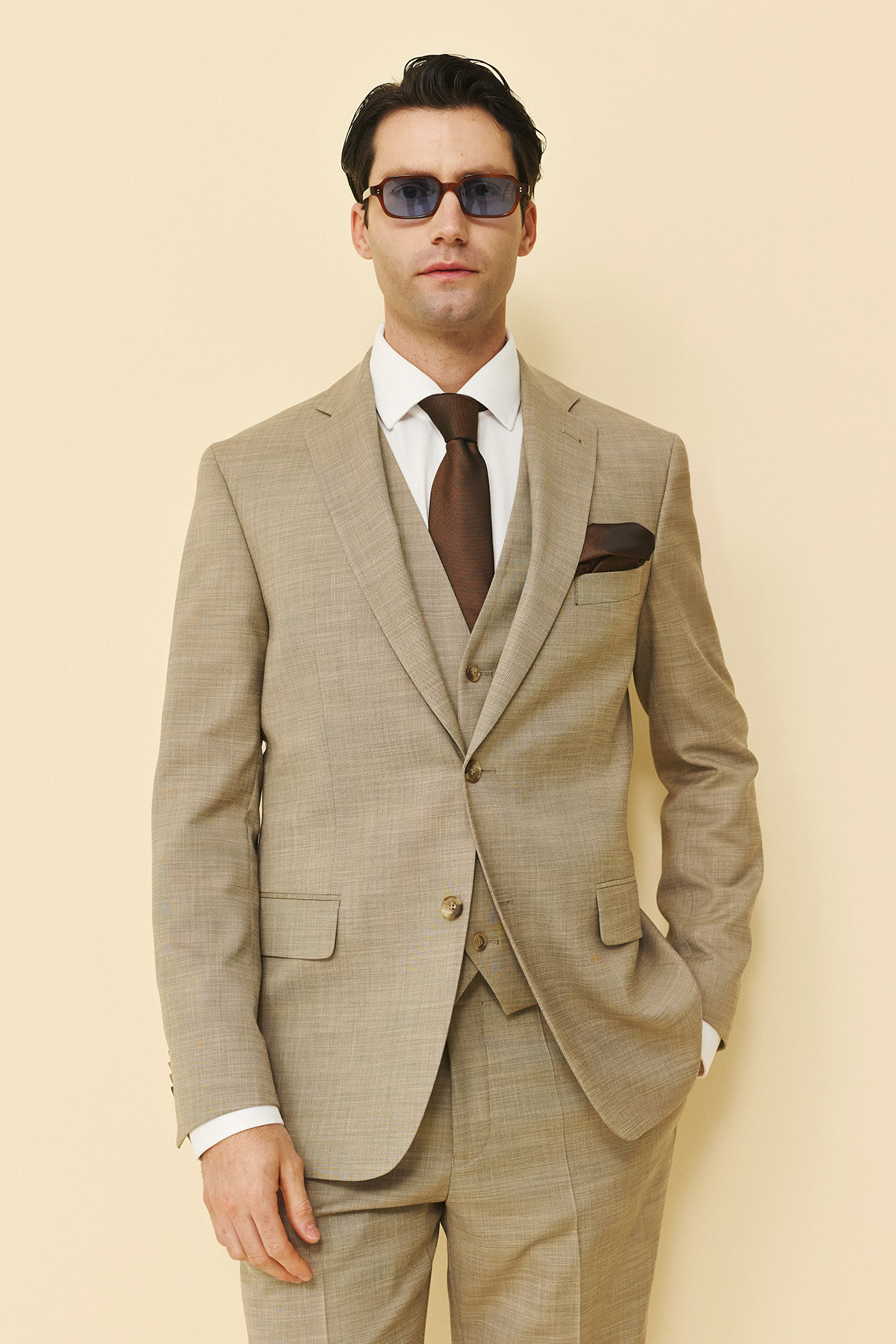 Bizzaro Κοστούμι 855G-081 Slim Fit σε Light Brown Χρώμα - Image 5