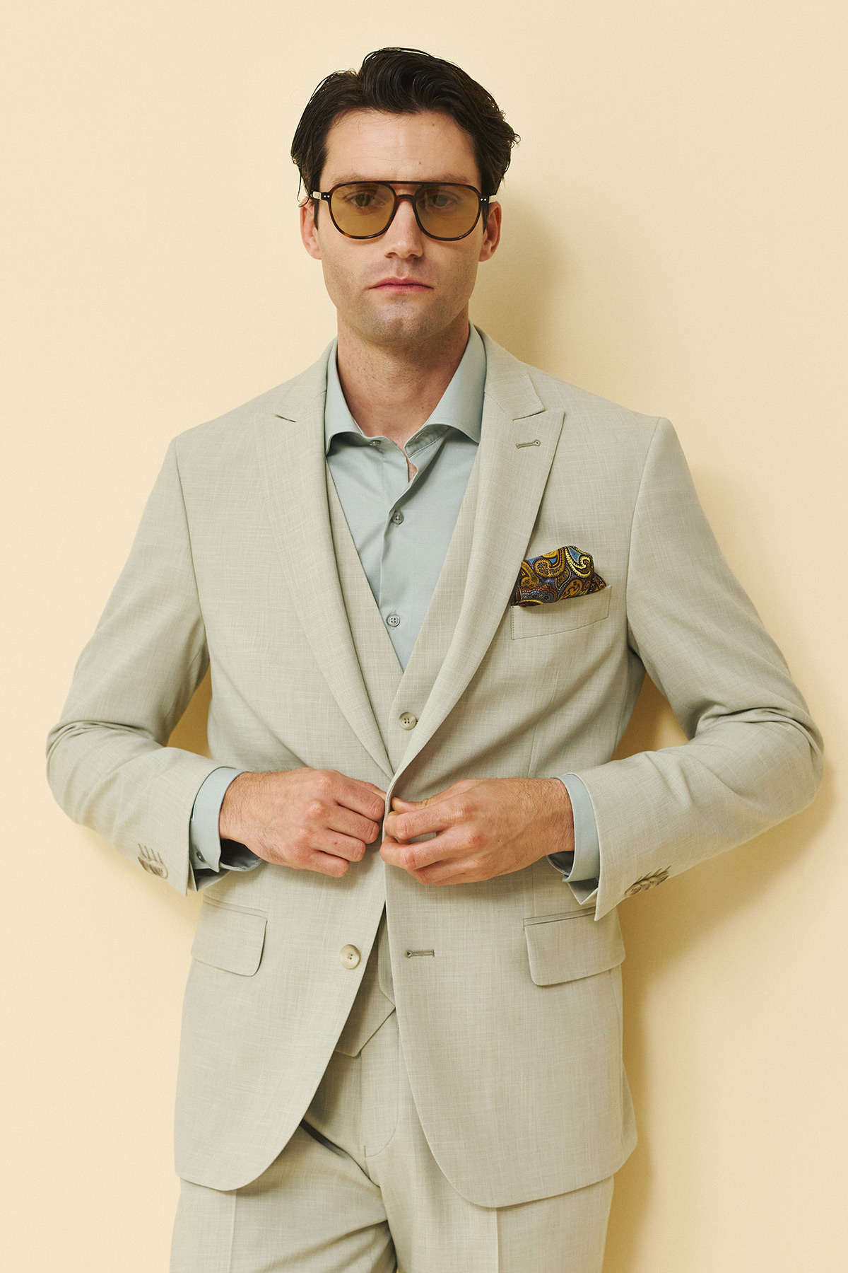 Alternative view of Bizzaro Κοστούμι Μυτερό Πέτο 856N-098R σε  LIME Χρώμα και Slim Fit Εφαρμογή