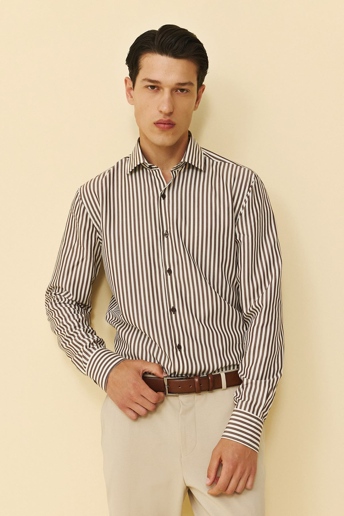 Guy Laroche Πουκάμισο Slim Fit σε BEIGE-BROWN Χρώμα - Image 4