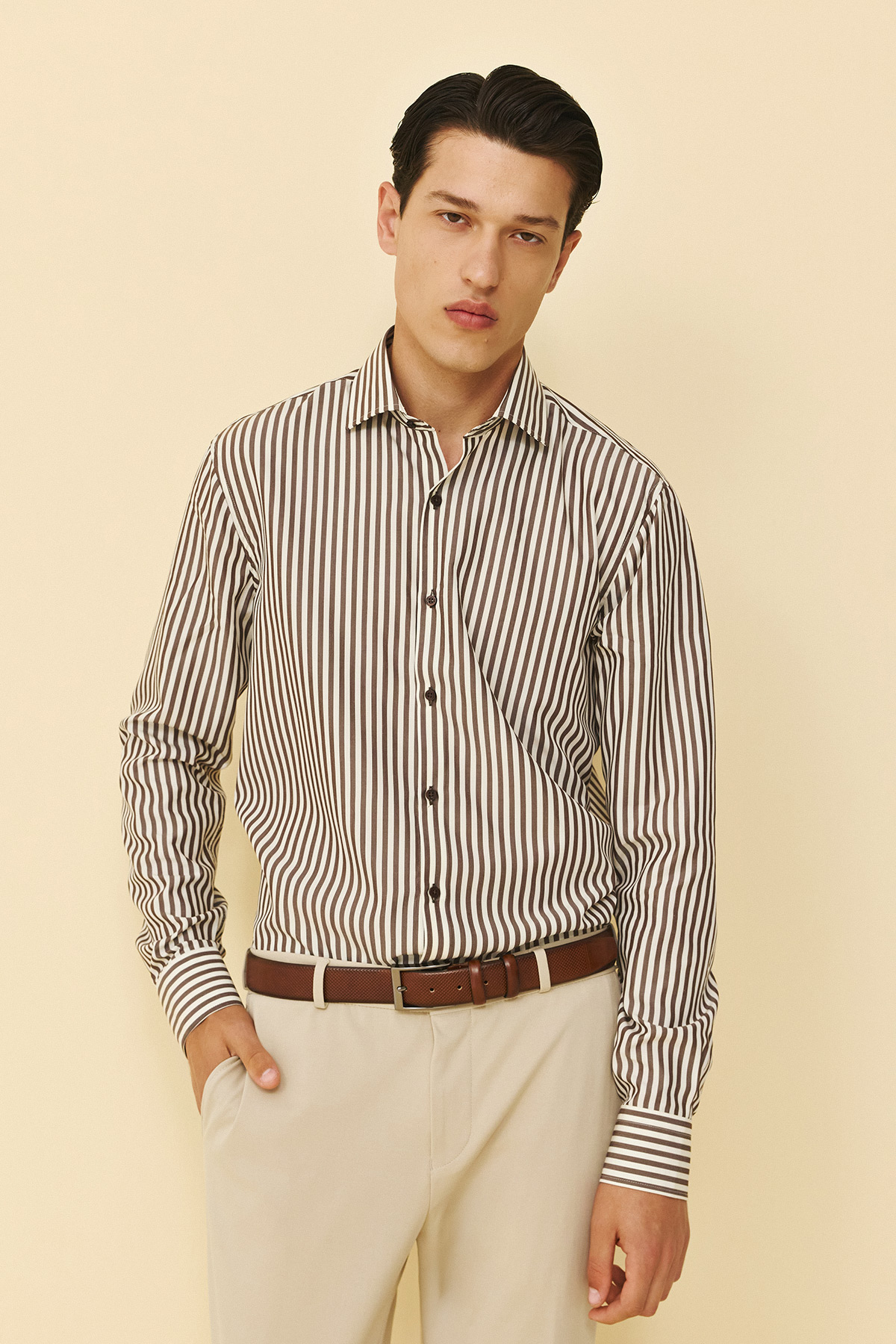 Guy Laroche Πουκάμισο Slim Fit σε BEIGE-BROWN Χρώμα - Image 5