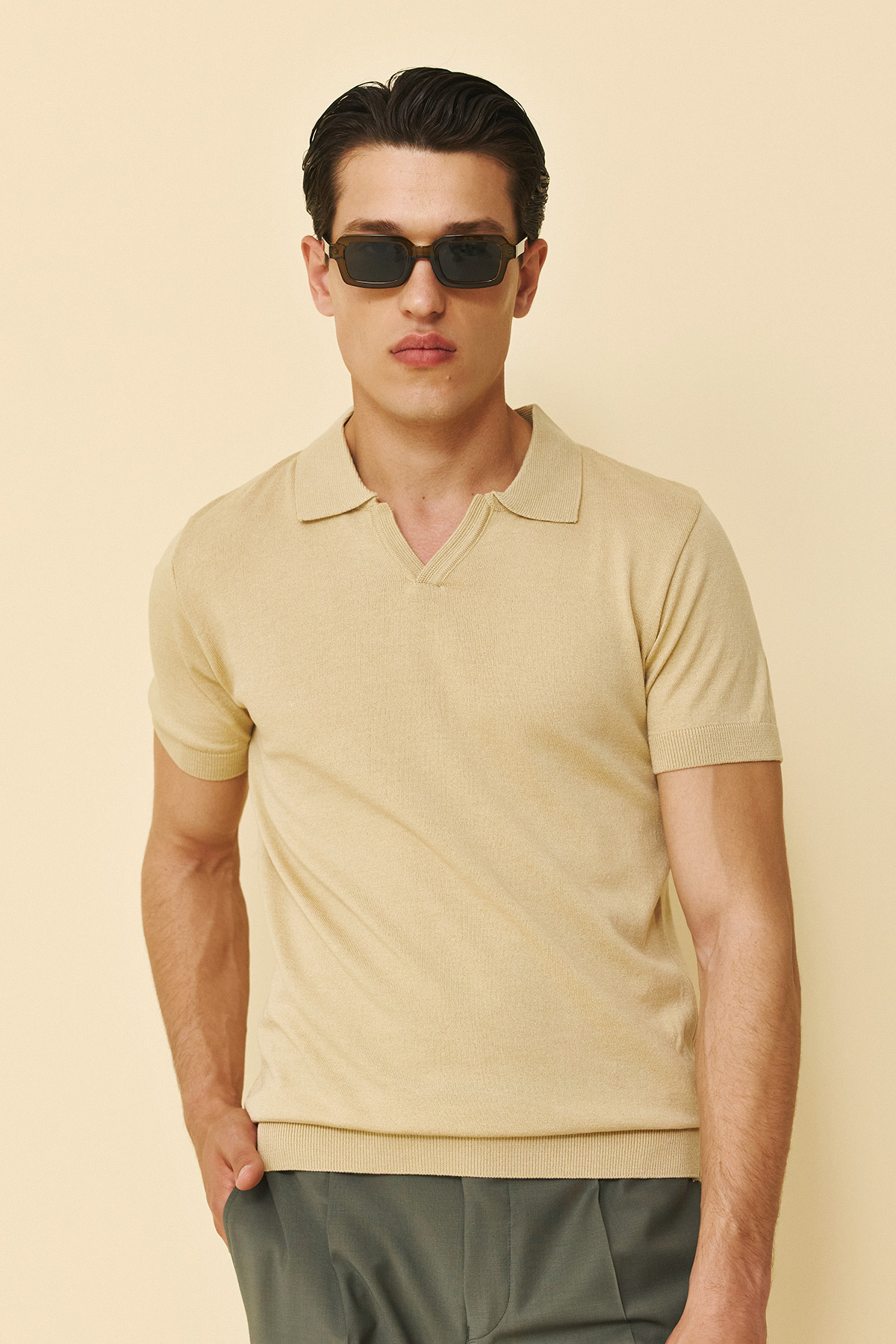 Guy Laroche Κοντομάνικη Μπλούζα T-Shirt πόλο σε Camel Χρώμα - Image 3