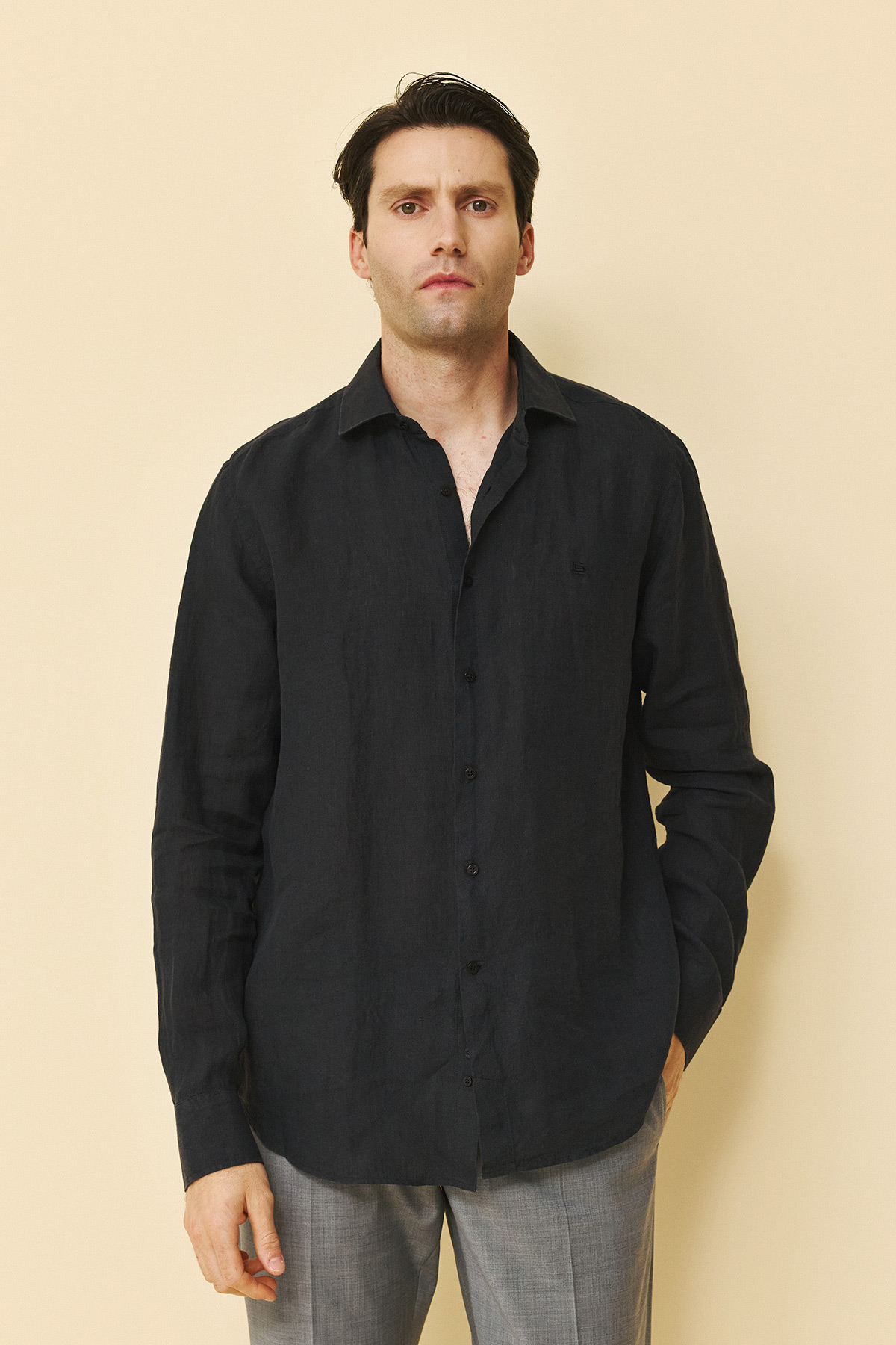 Guy Laroche Πουκάμισο Linen Classic Fit σε Black Χρώμα