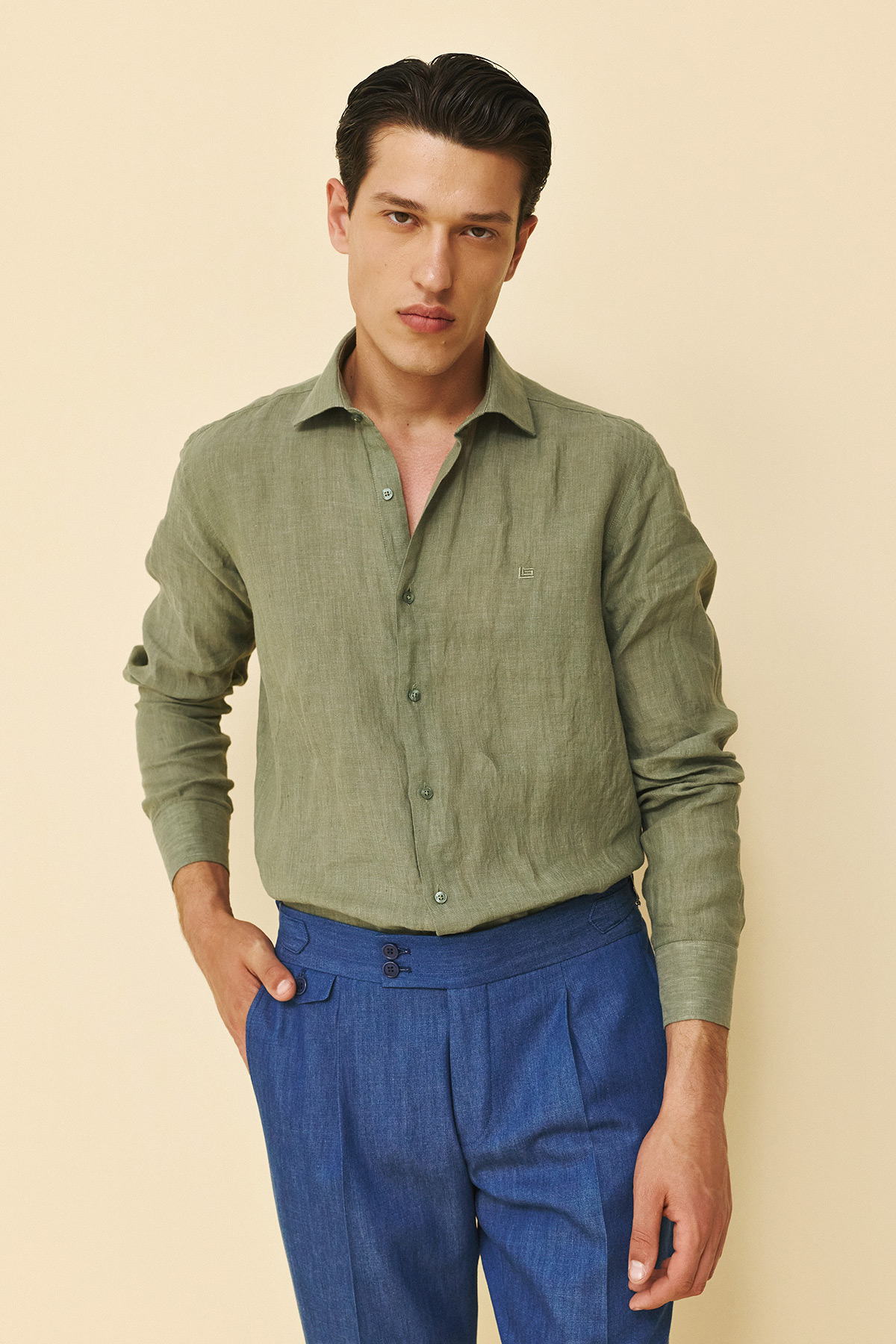 Alternative view of Guy Laroche Πουκάμισο Linen Classic Fit σε Chaki Χρώμα