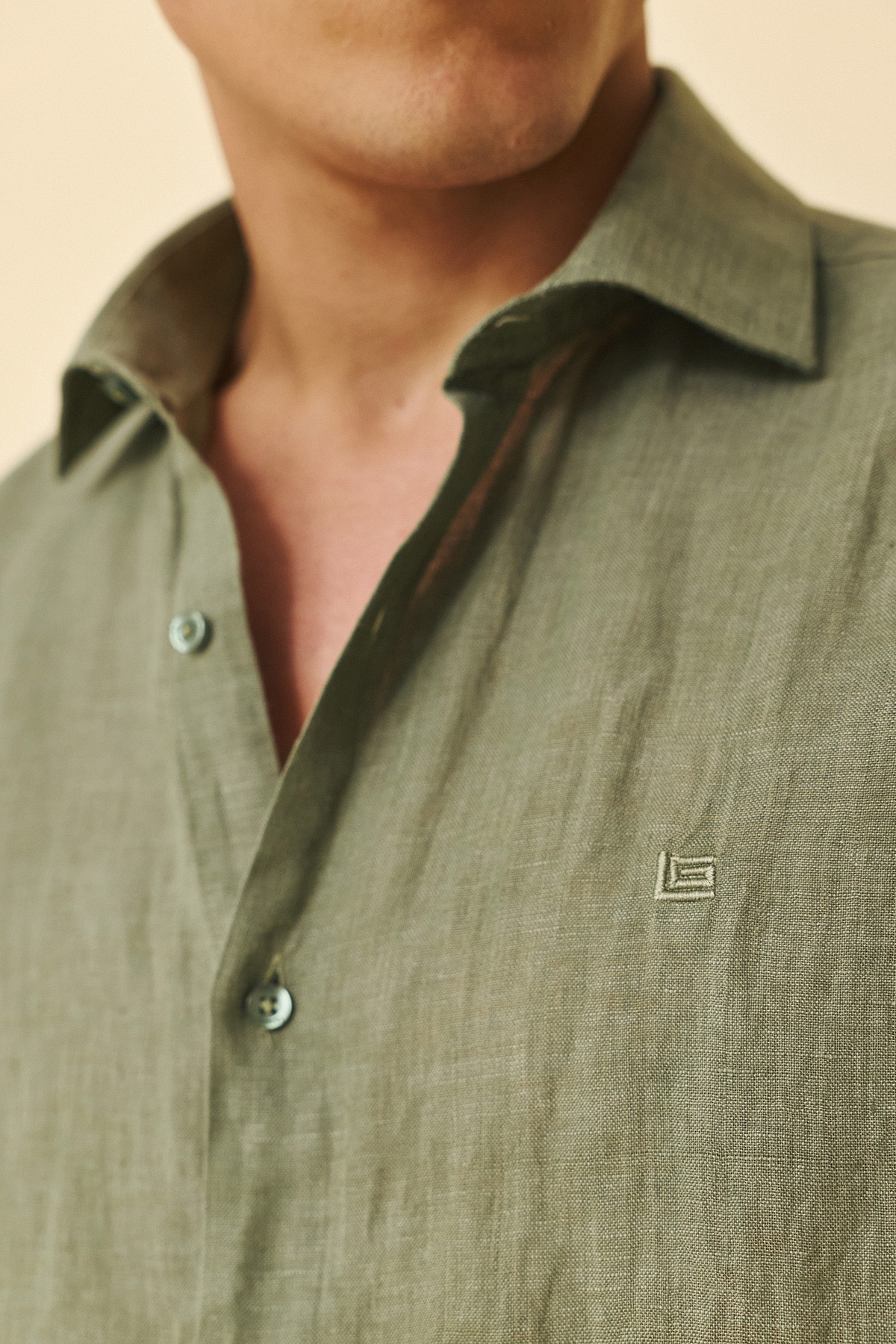 Guy Laroche Πουκάμισο Linen Classic Fit σε Chaki Χρώμα - Image 5