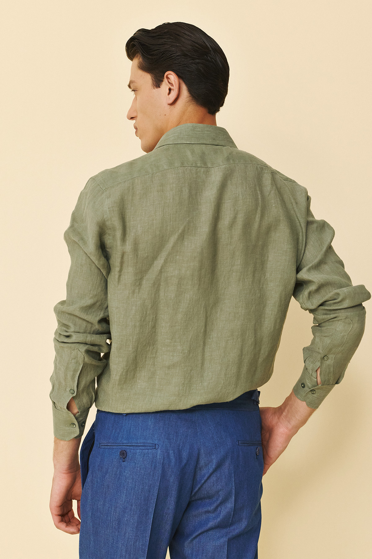 Guy Laroche Πουκάμισο Linen Classic Fit σε Chaki Χρώμα - Image 6
