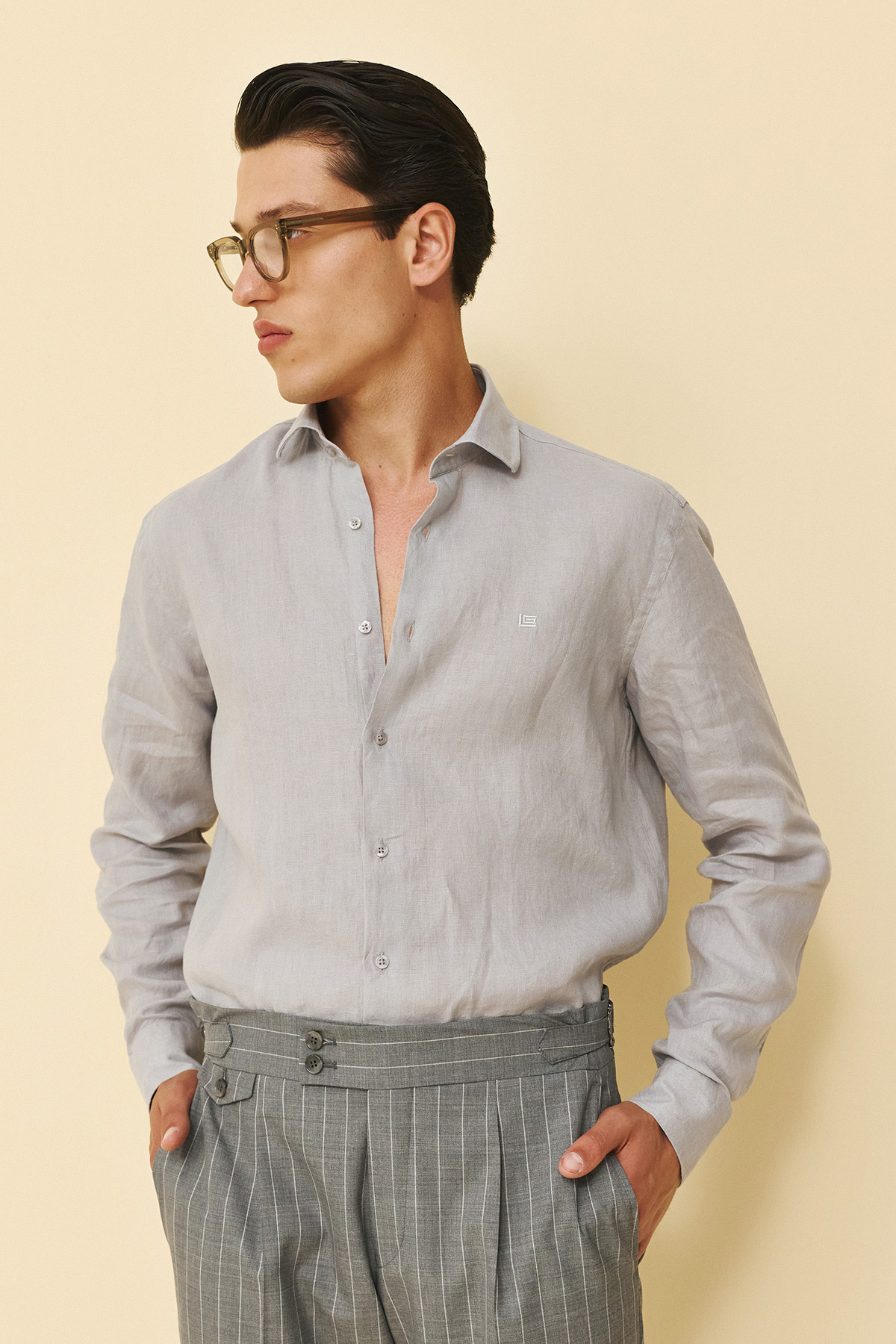 Alternative view of Guy Laroche Πουκάμισο Linen Classic Fit σε Grey Χρώμα