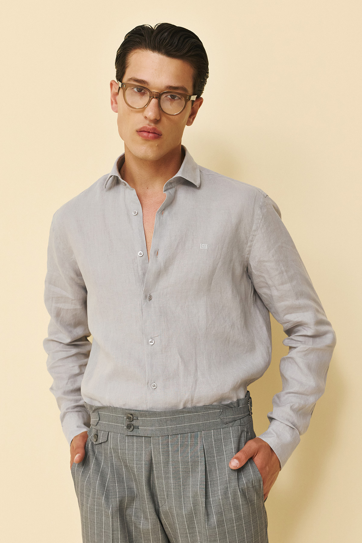 Guy Laroche Πουκάμισο Linen Classic Fit σε Grey Χρώμα