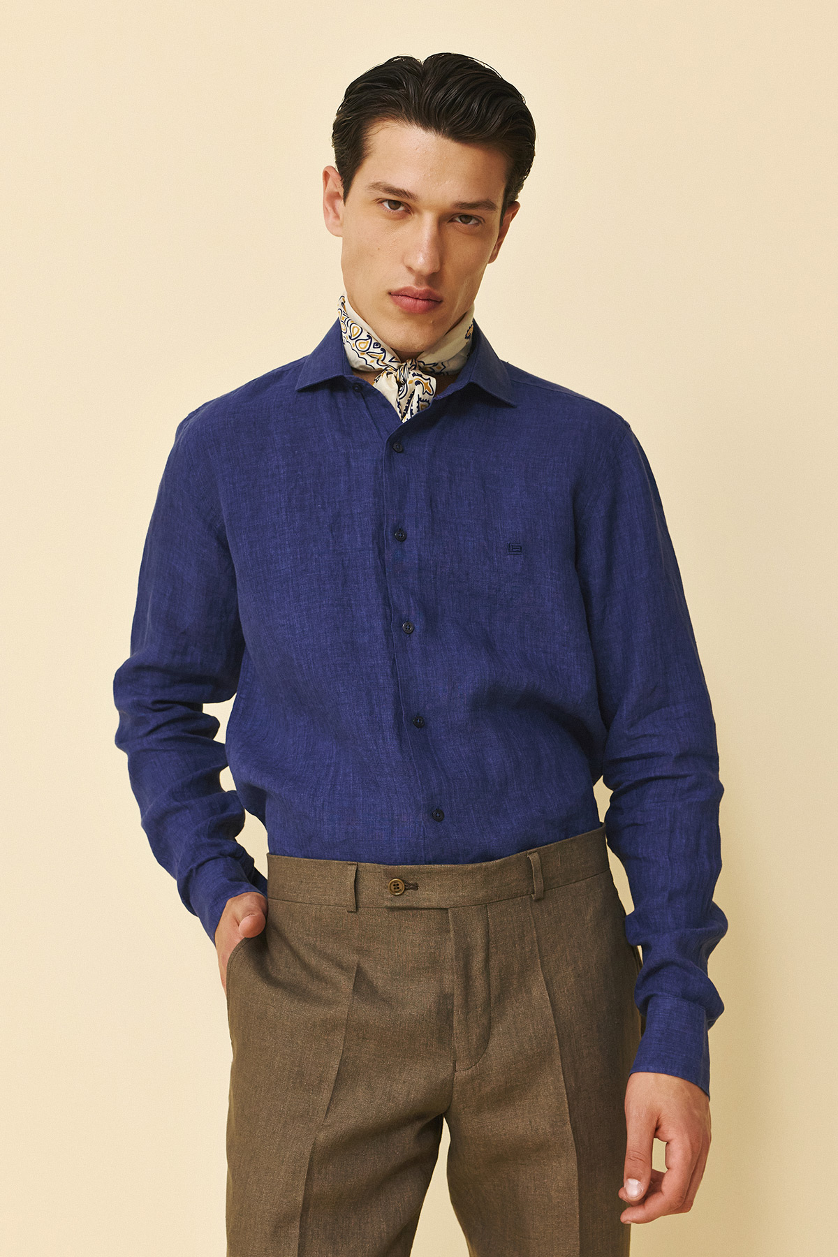 Guy Laroche Πουκάμισο Linen Classic Fit σε Blue Χρώμα