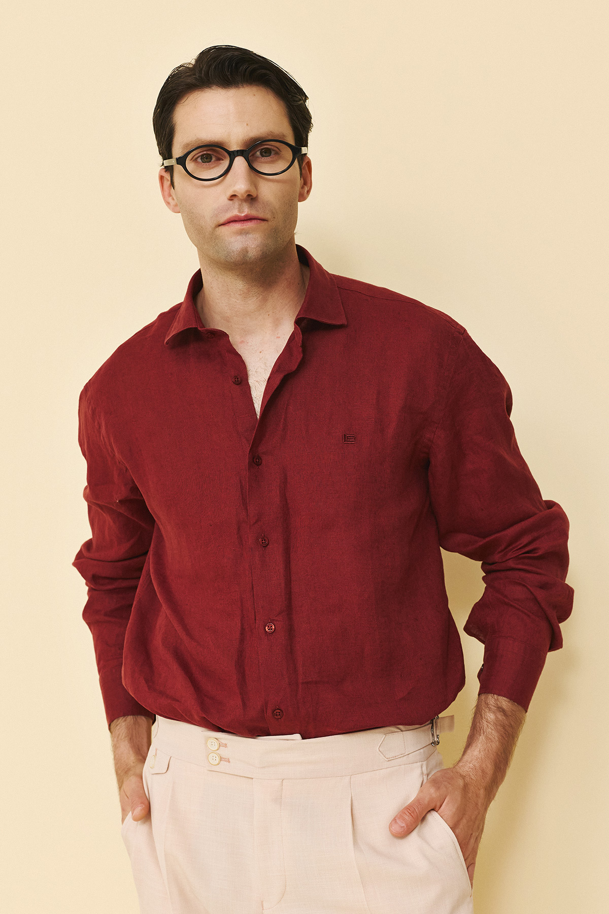Guy Laroche Πουκάμισο Linen Classic Fit σε Red Wine Χρώμα