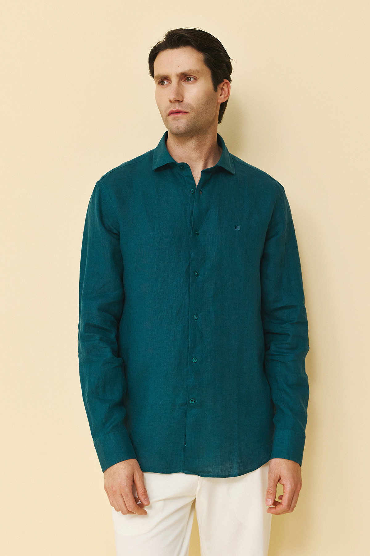 Guy Laroche Πουκάμισο Linen Classic Fit σε Petrol Χρώμα
