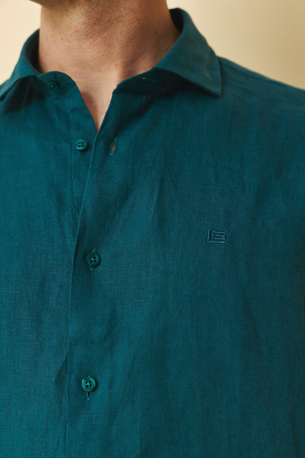 Guy Laroche Πουκάμισο Linen Classic Fit σε Petrol Χρώμα - Image 4