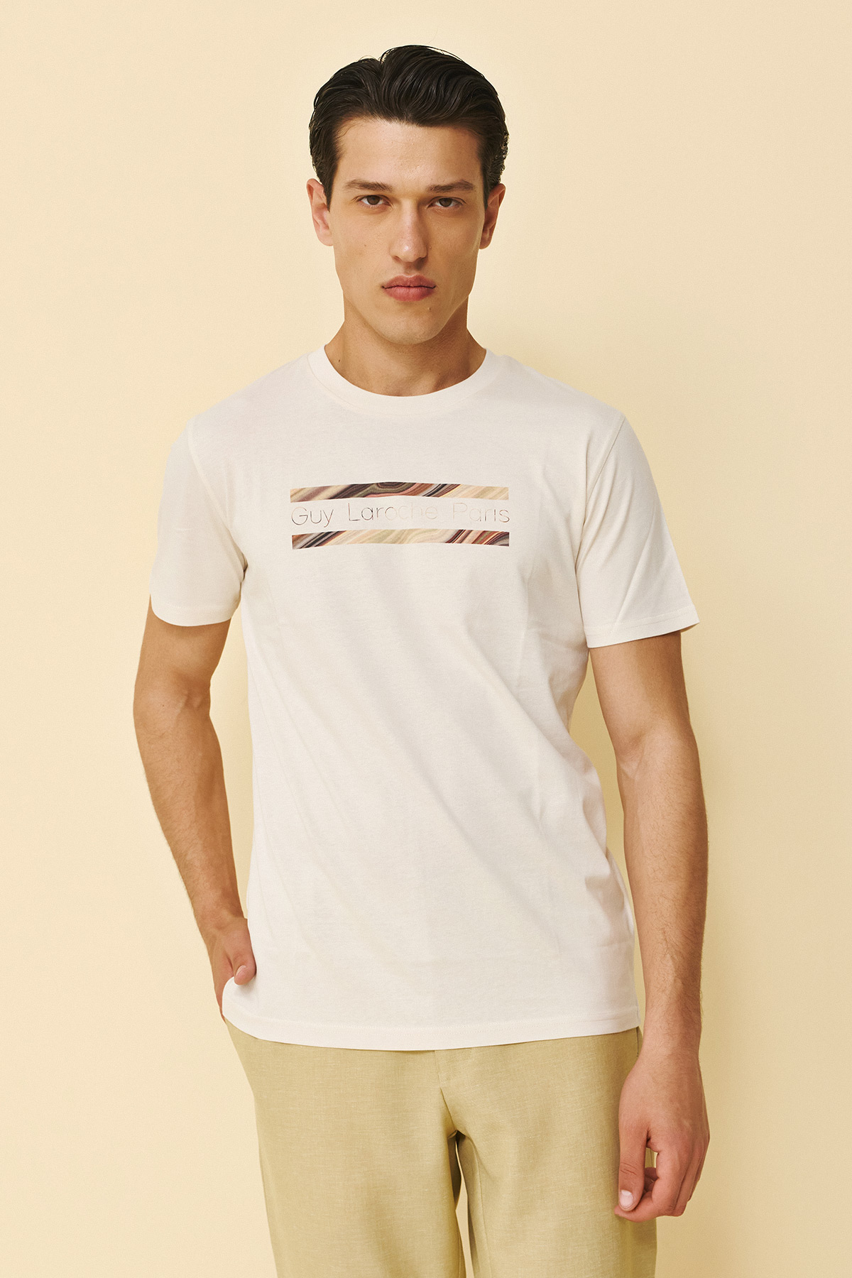 Guy Laroche Βαμβακερή Μπλούζα T-Shirt σε Cream Χρώμα - Image 5