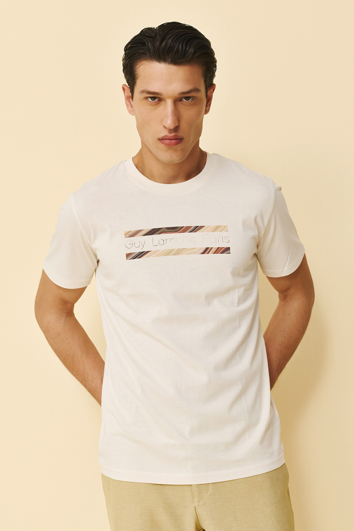 Guy Laroche Βαμβακερή Μπλούζα T-Shirt  σε Cream Χρώμα