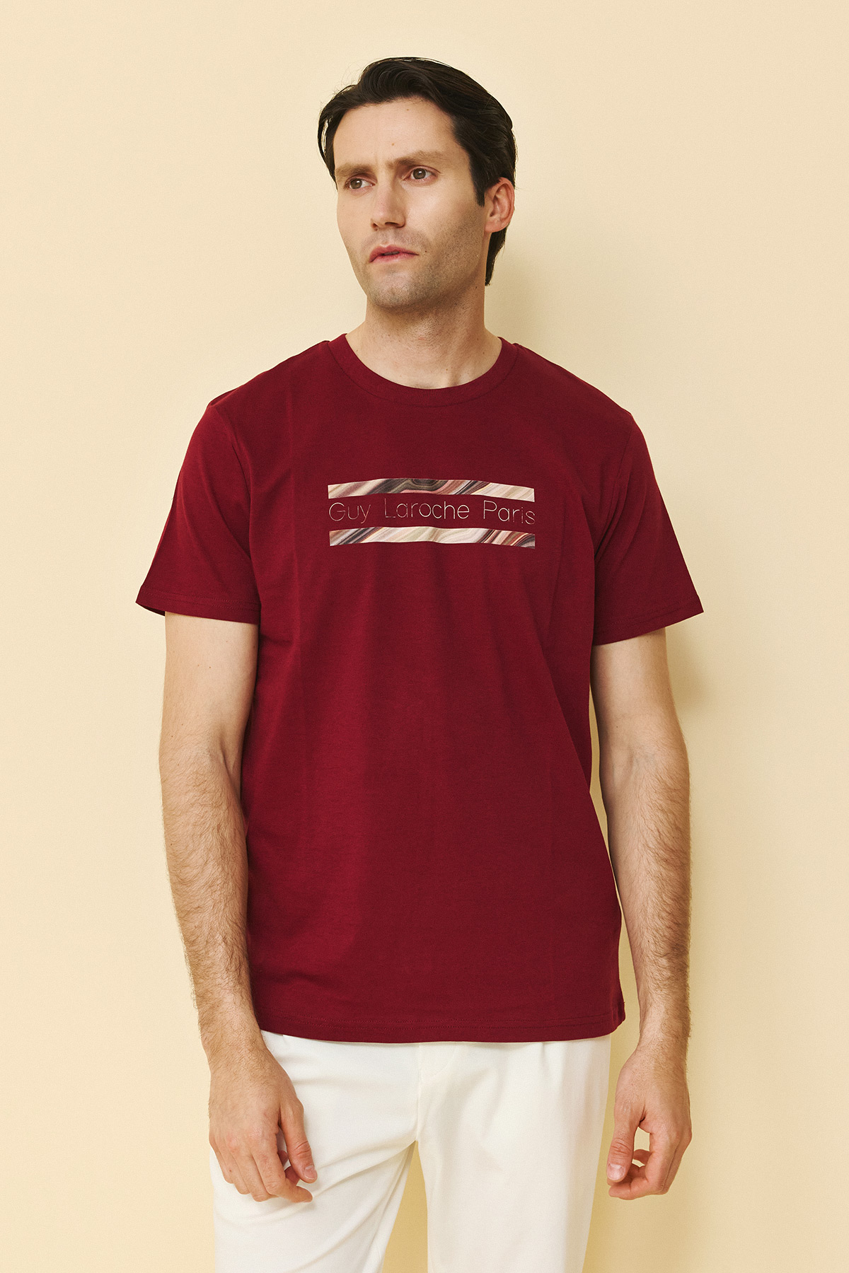 Guy Laroche Βαμβακερή Μπλούζα T-Shirt σε Red Wine Χρώμα - Image 4
